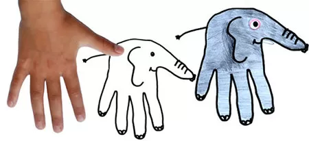 نقاشی کودکانه با دست, نقاشی با کف دست برای کودکان,نقاشی فیل با دست