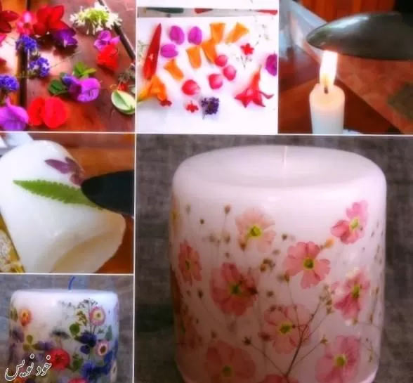  آموزش تصویری تزیین شمع با برگ گل + مرحله به مرحله و تصویری