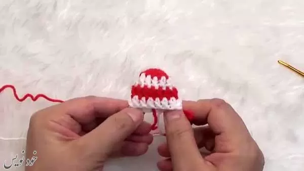 آموزش بافت کلاه شیپوری بابانوئلی با قلاب و دو میل | آموزش رج به رج | رایگان