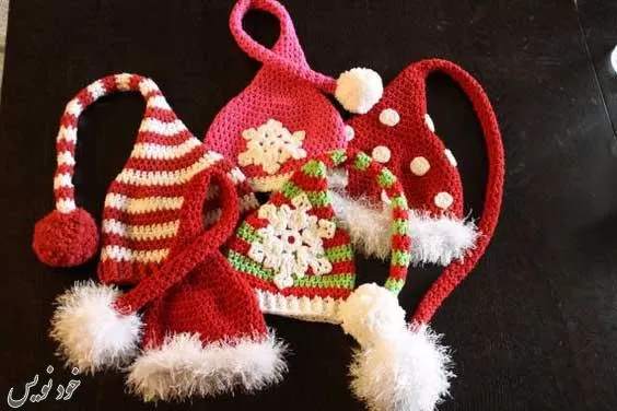 آموزش بافت کلاه شیپوری بابانوئلی با قلاب و دو میل | آموزش رج به رج | رایگان