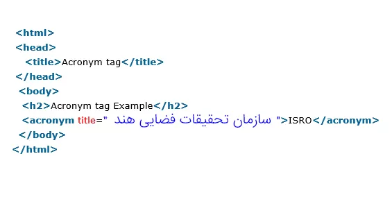  تگ acronym در HTML (در ۵ HTML پشتیبانی نمی شود) با مثال 