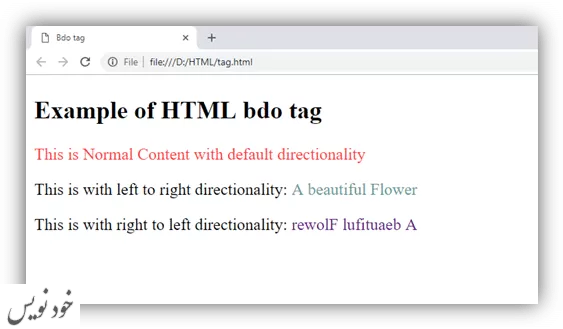 آموزش تگ bdo در HTML با مثال 