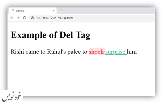 آموزش تگ del در HTML با مثال 