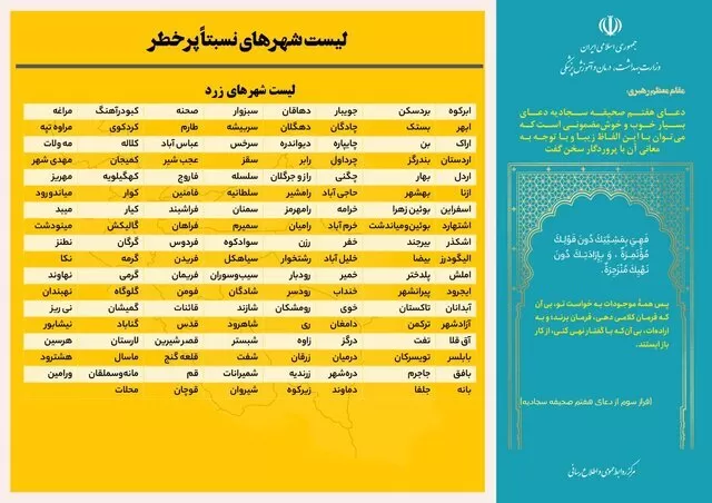 حرکت کرونا در ایران به سمت قرمز شدن + لیست شهرهای پرخطر دیماه 1401