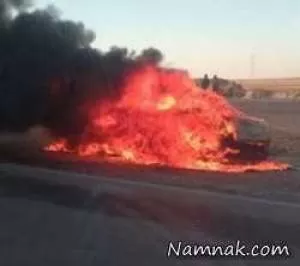 سوختن ماشین مگان پلیس در جاده آغاجری + عکس