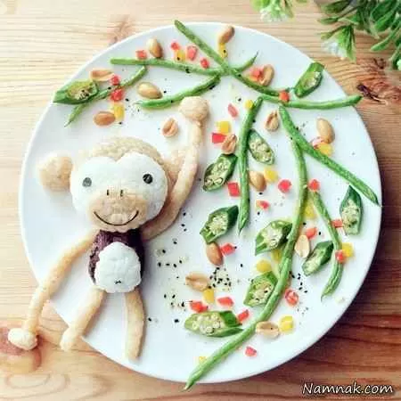 تزئین غذای کودک با کارتون میمون