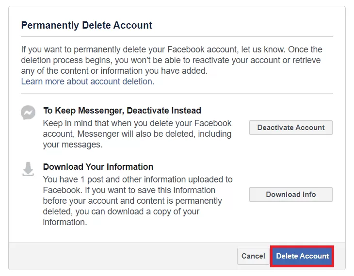 نحوه حذف اکانت فیسبوک