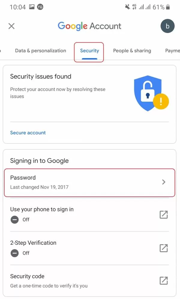 gmail password