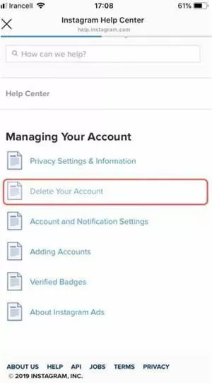 حذف اکانت اینستاگرام