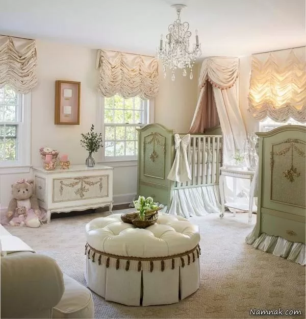 اتاق نوزاد با طراحی سنتی فرانسوی