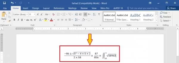 فرمول در ورد